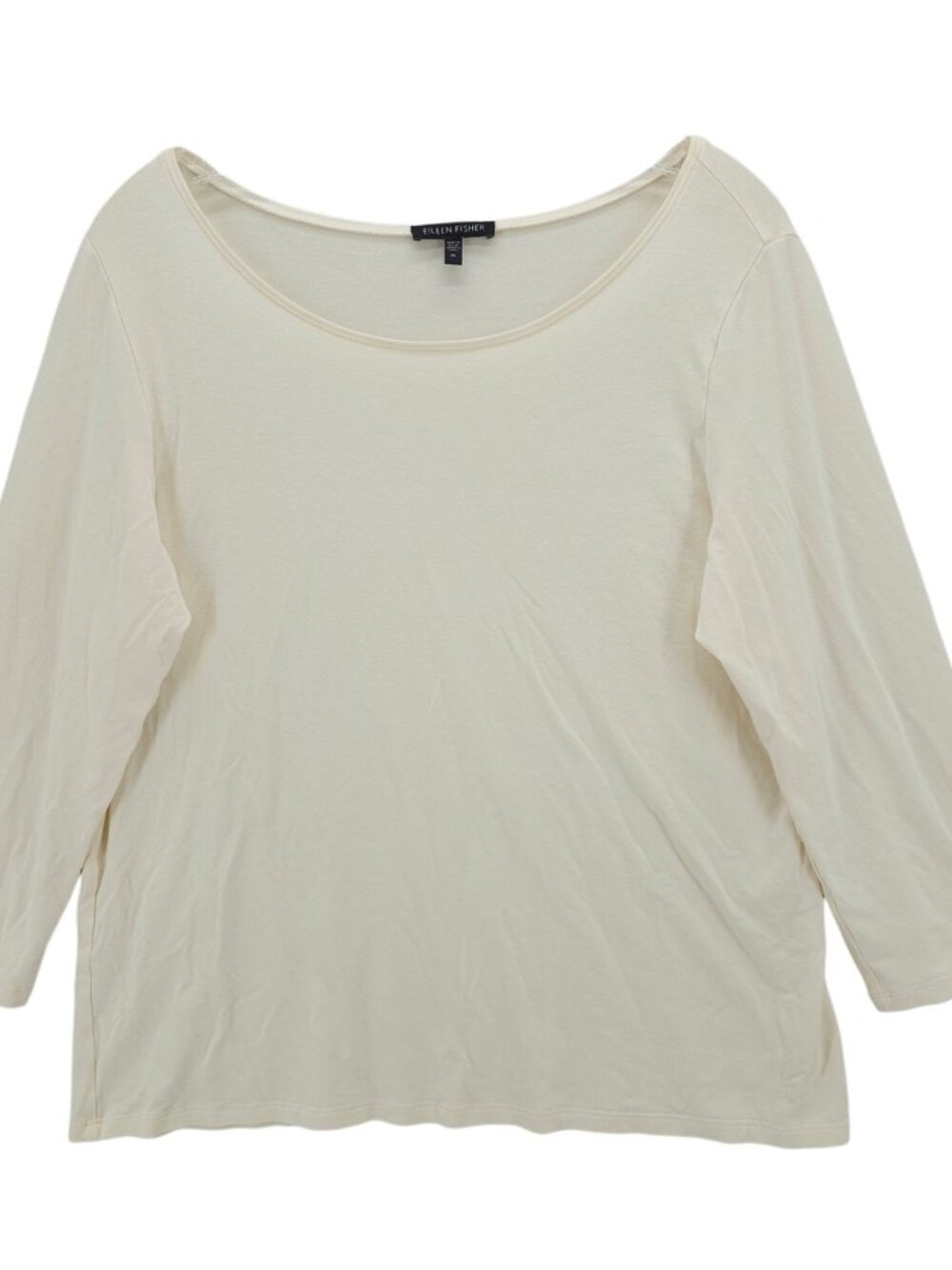 EILEEN FISHER Tee Off White Boat Neck Rayon Stretch 3/4 Sleeve MEDIUM
